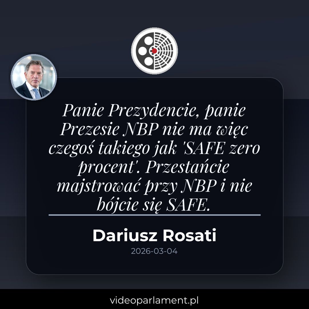 Rosati: 'SAFE zero procent' nie istnieje - wykorzystanie rezerw NBP droższe