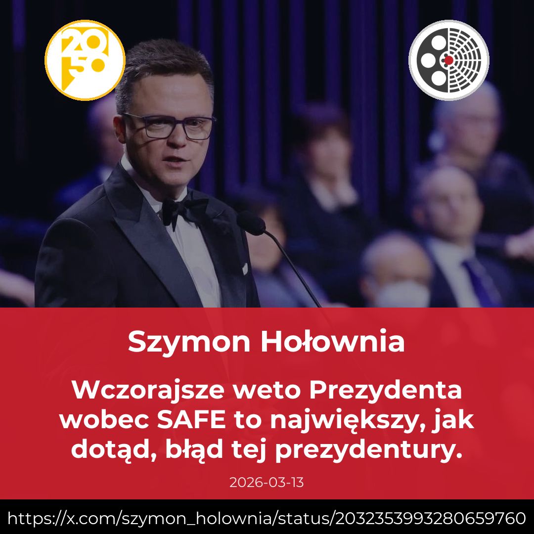 Hołownia: weto Nawrockiego wobec SAFE to największy błąd prezydentury